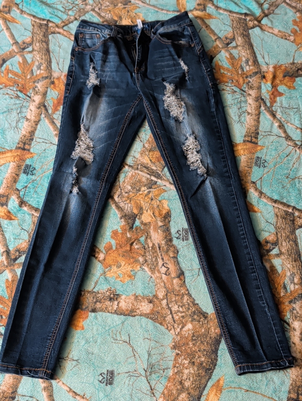Dark Blue Distressed Women's Skinny Jeans